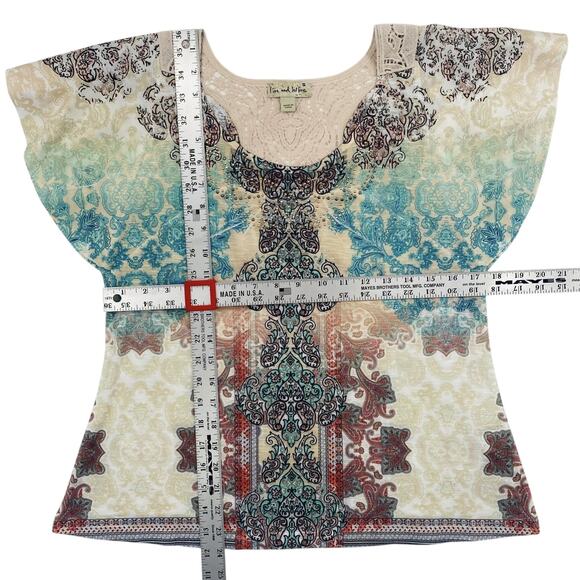 Live and Let Live Shirt Womens Rhinestone Boho Top Size Small Crochet Artsy Y2K - Picture 13 of 13
